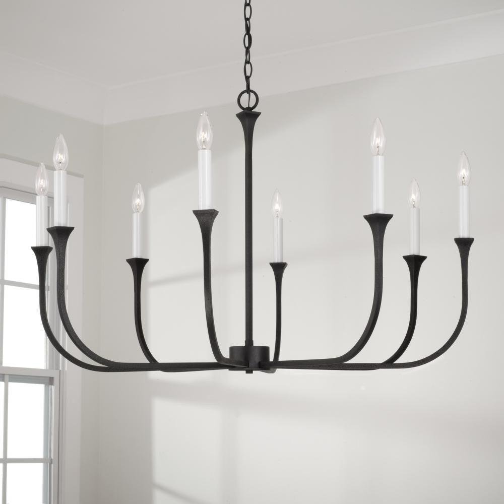 Capital 8-Light Chandelier in Black Iron with Interchangeable White or Black Iron Candle Sleeves
