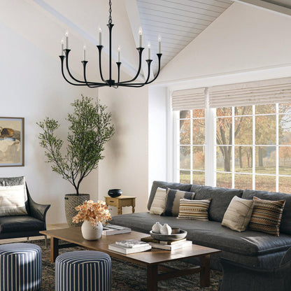 Capital 8-Light Chandelier in Black Iron with Interchangeable White or Black Iron Candle Sleeves