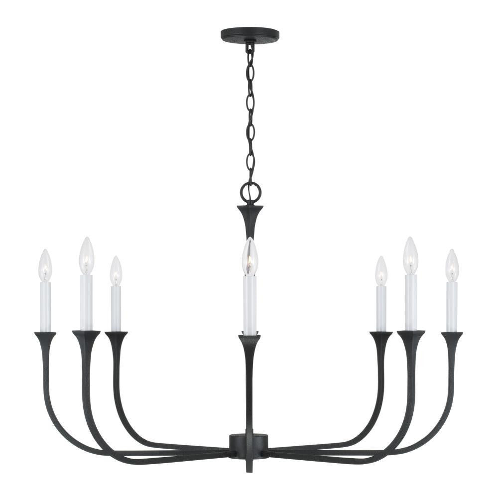Capital 8-Light Chandelier in Black Iron with Interchangeable White or Black Iron Candle Sleeves