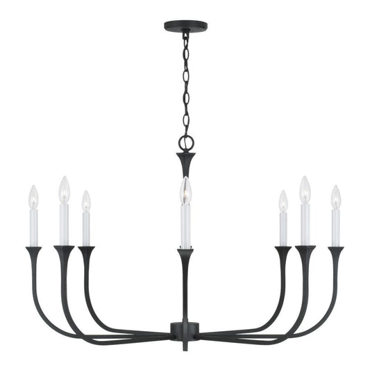 Capital 8-Light Chandelier in Black Iron with Interchangeable White or Black Iron Candle Sleeves