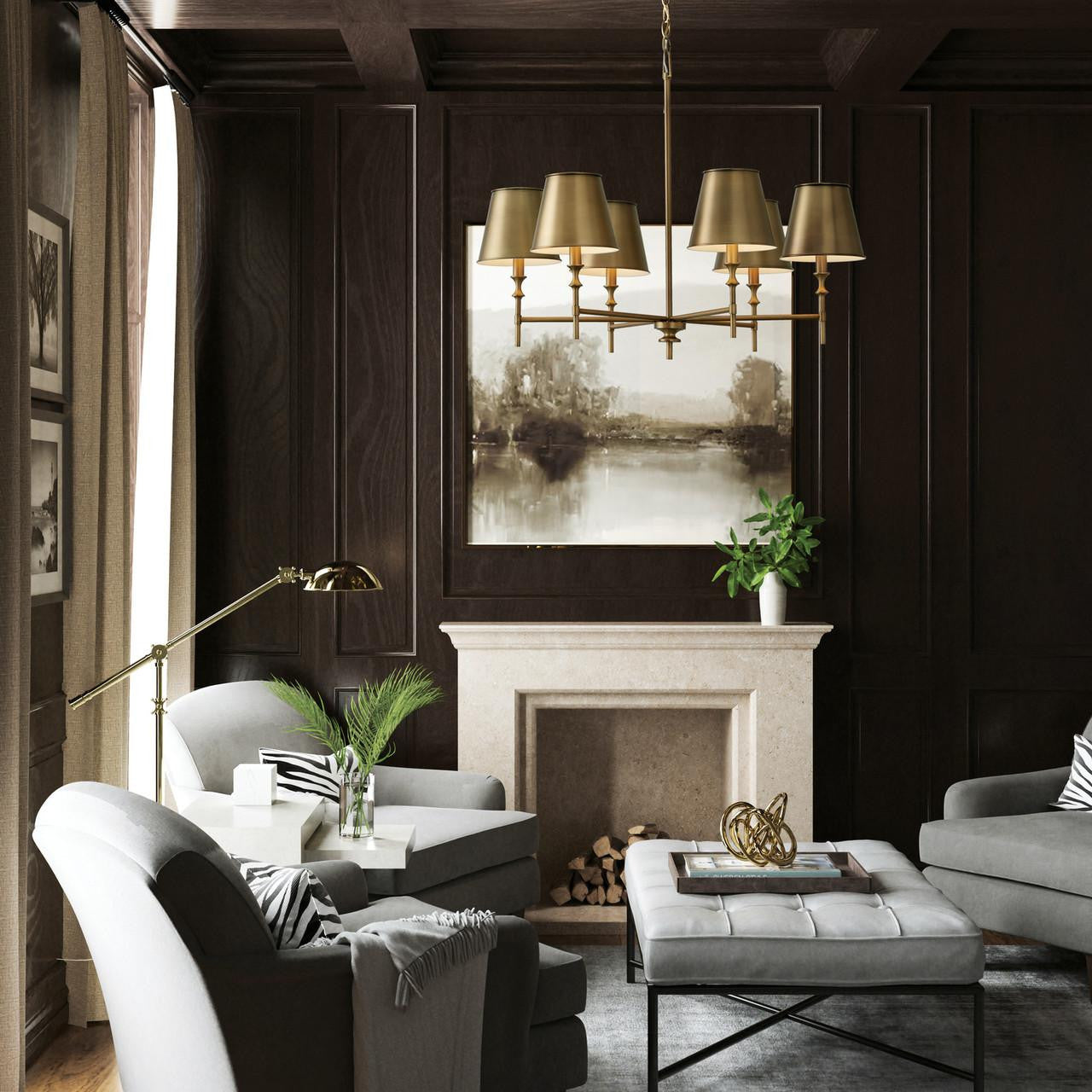 Capital Whitney Chandelier, Aged Brass, 34"W