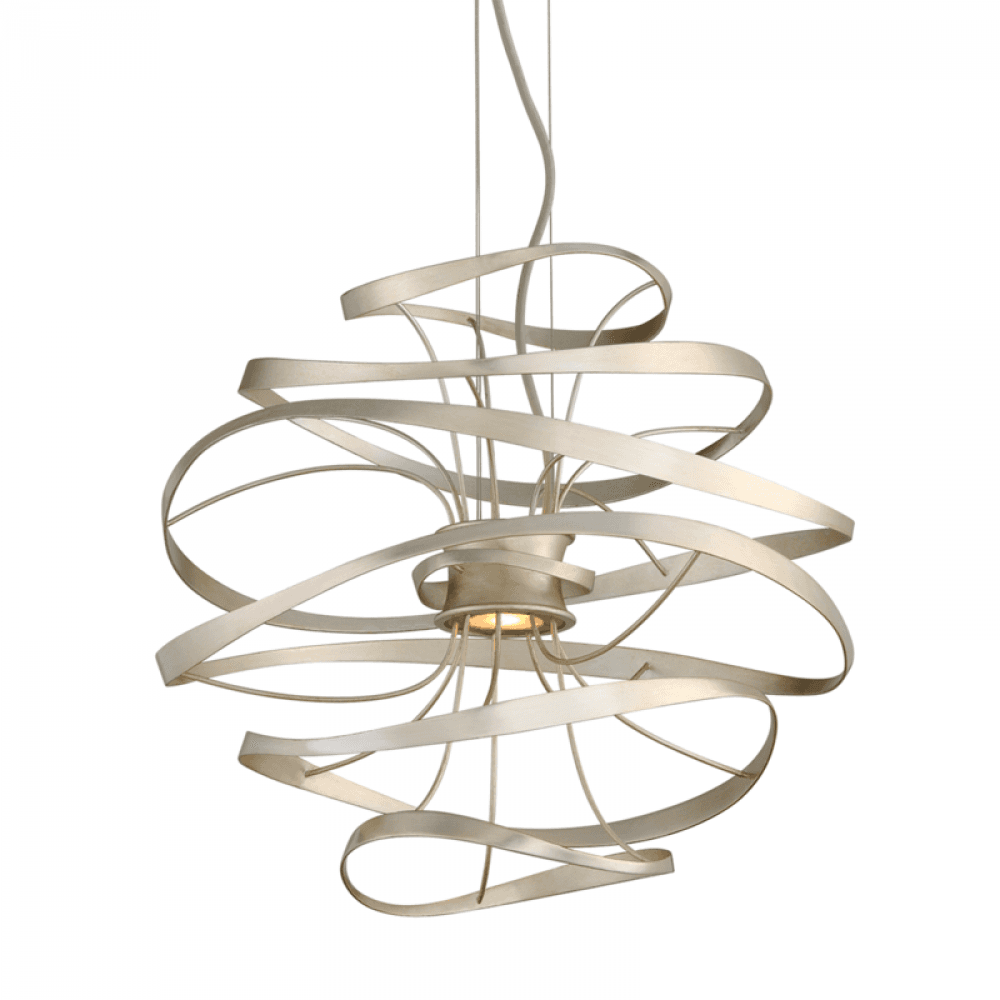 Corbett Calligraphy Chandelier Silver Leaf Polished Stainless
