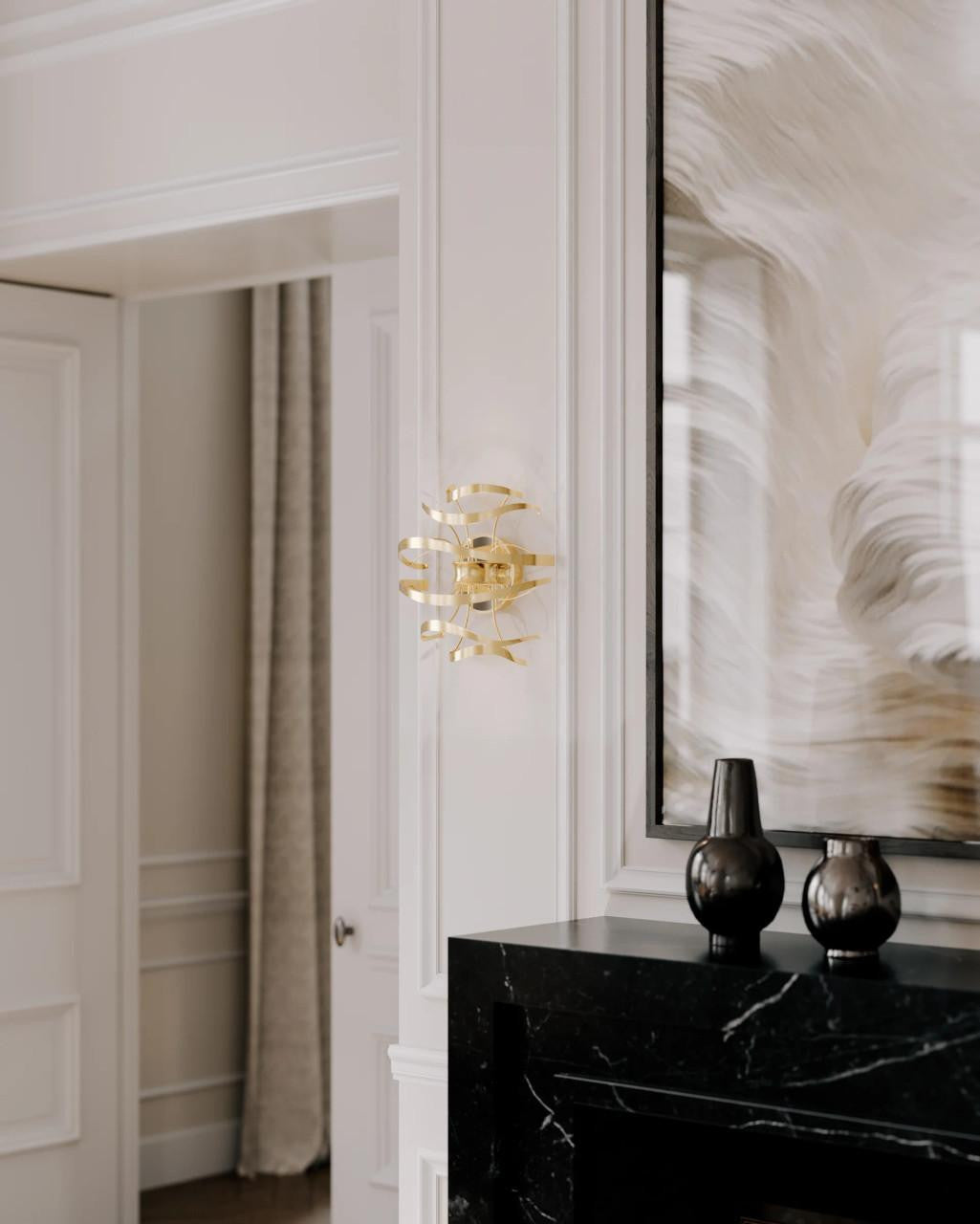 Corbett Calligraphy Wall Sconce, 2-Light, LED, Gold Leaf With Polished Stainless, Clear, Prysmatic Shade, 12"H (216-12-GL/SS 94GM)