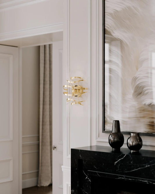 Corbett Calligraphy Wall Sconce, 2-Light, LED, Gold Leaf With Polished Stainless, Clear, Prysmatic Shade, 12"H (216-12-GL/SS 94GM)