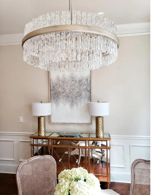 Corbett Chime Pendant, 8-Light, Silver Leaf Polished Stainless, 26.75"Dia (204-46-SL/SS 94GK)