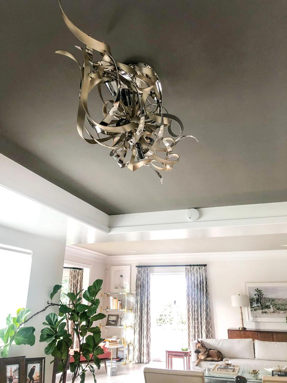 Corbett Graffiti Linear Chandelier, 6-Light, Silver Leaf Polished Stainless, 15"W (154-56-SL/SS 94GD)