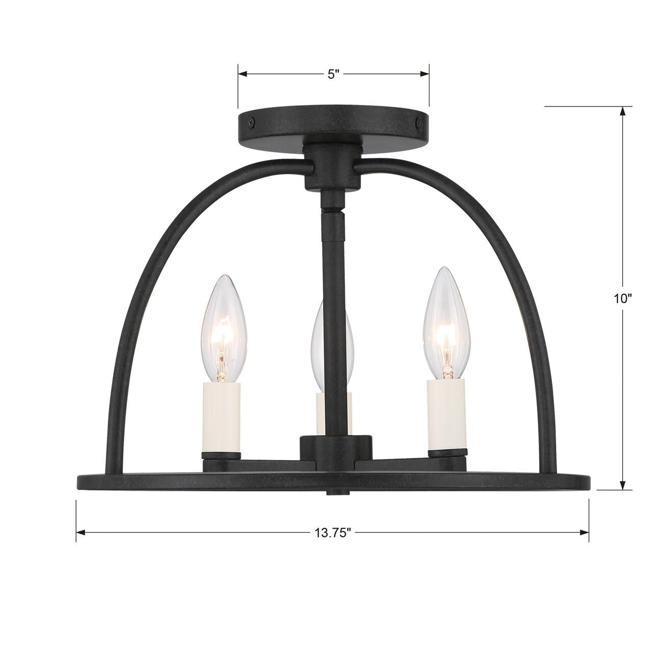 Crystorama Abbott Semi Flush Mount - Black 10"H