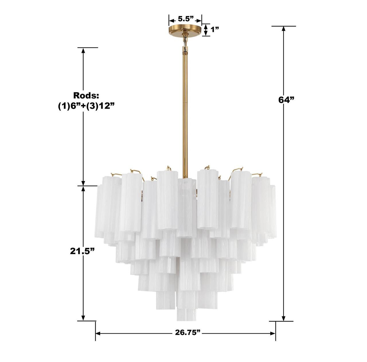 Crystorama Addis 12 Light Chandelier - Aged Brass, Tronchi Glass White 21.5"H