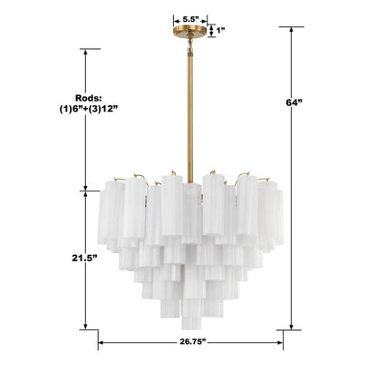 Crystorama Addis 12 Light Chandelier - Aged Brass, Tronchi Glass White 21.5"H
