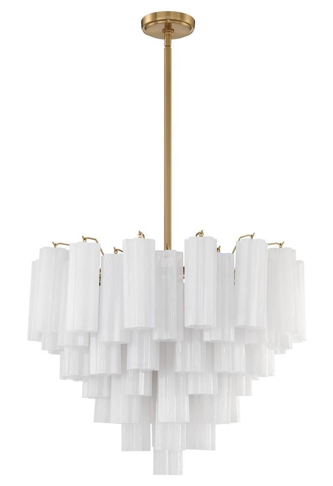 Crystorama Addis 12 Light Chandelier - Aged Brass, Tronchi Glass White 21.5"H