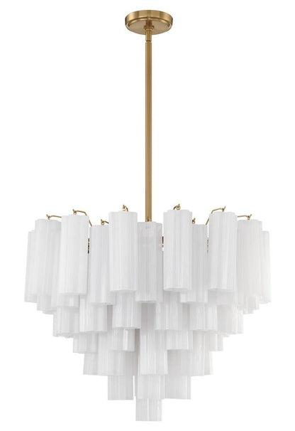 Crystorama Addis 12 Light Chandelier - Aged Brass, Tronchi Glass White 21.5"H