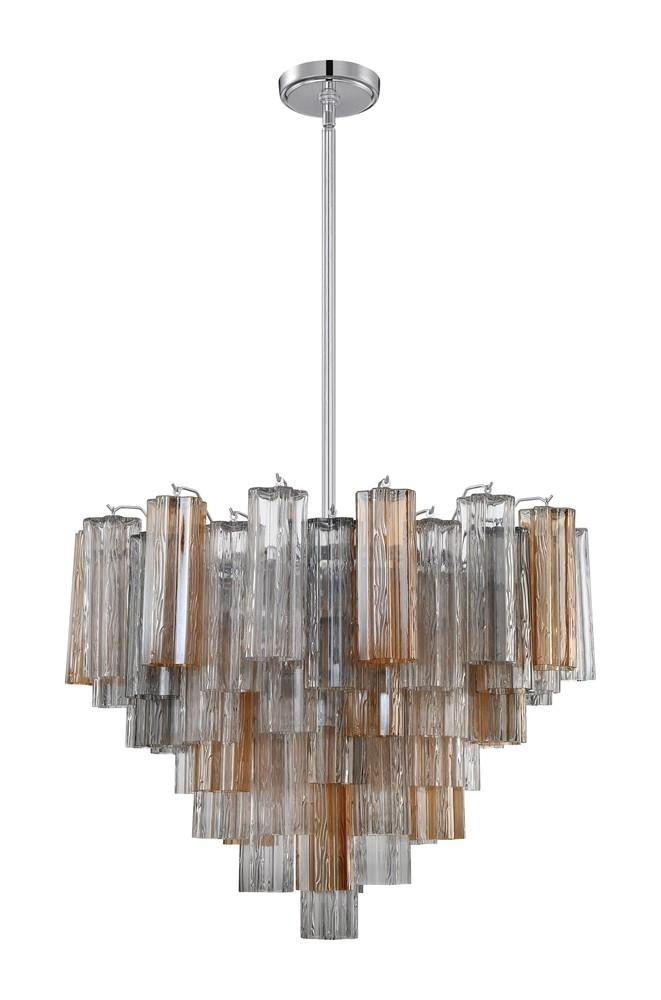 Crystorama Addis 12 Light Chandelier - Polished Chrome, Tronchi Glass Autumn 21.5"H