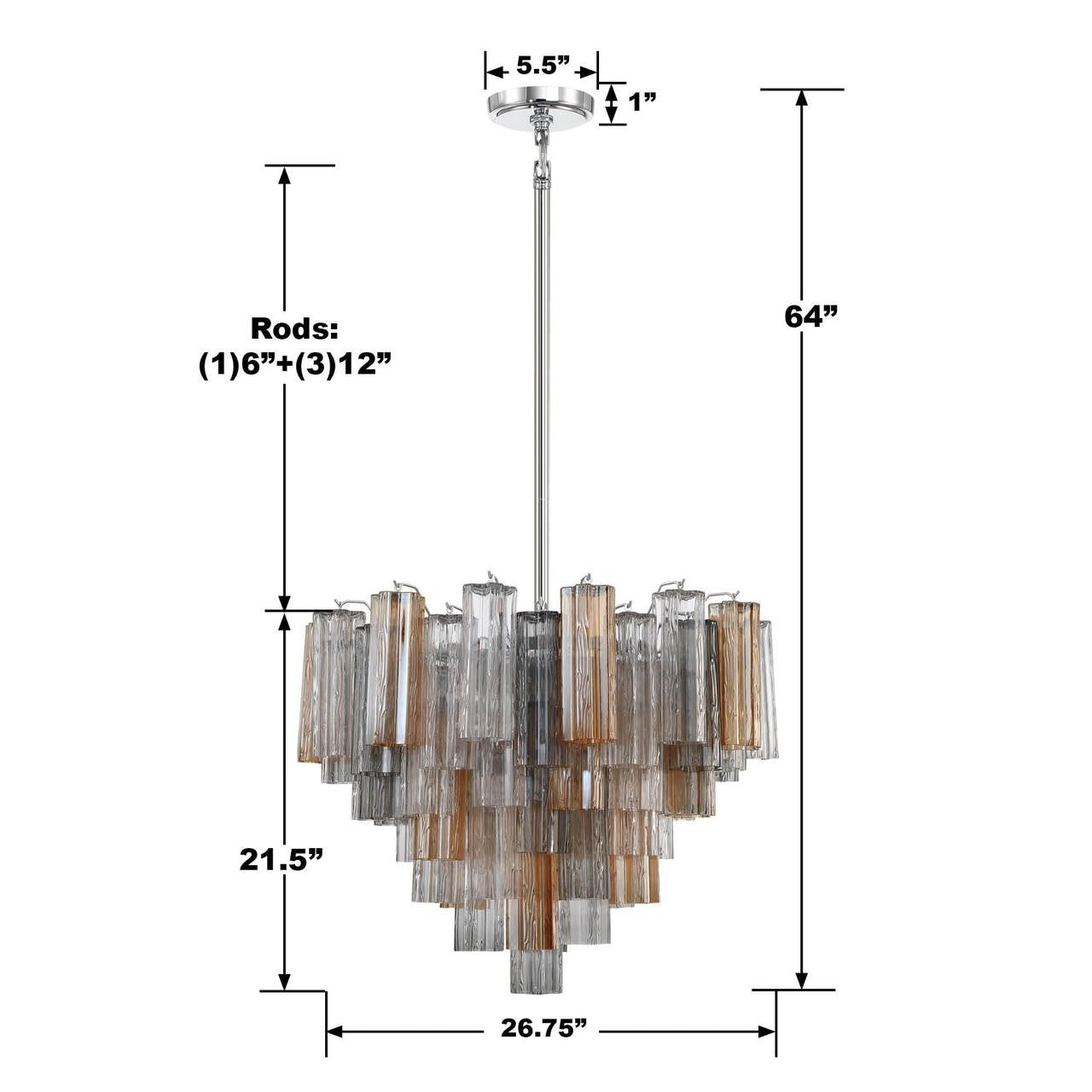 Crystorama Addis 12 Light Chandelier - Polished Chrome, Tronchi Glass Autumn 21.5"H