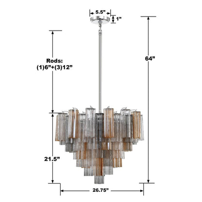 Crystorama Addis 12 Light Chandelier - Polished Chrome, Tronchi Glass Autumn 21.5"H