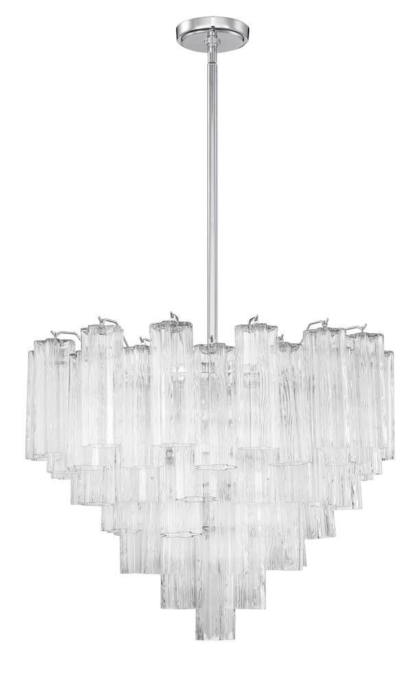 Crystorama Addis 12 Light Chandelier - Polished Chrome, Tronchi Glass Clear 21.5"H