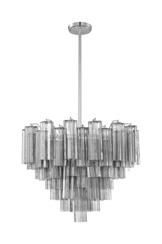 Crystorama Addis 12 Light Chandelier - Polished Chrome, Tronchi Glass Smoke 21.5"H