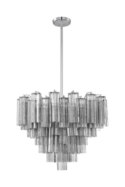 Crystorama Addis 12 Light Chandelier - Polished Chrome, Tronchi Glass Smoke 21.5"H