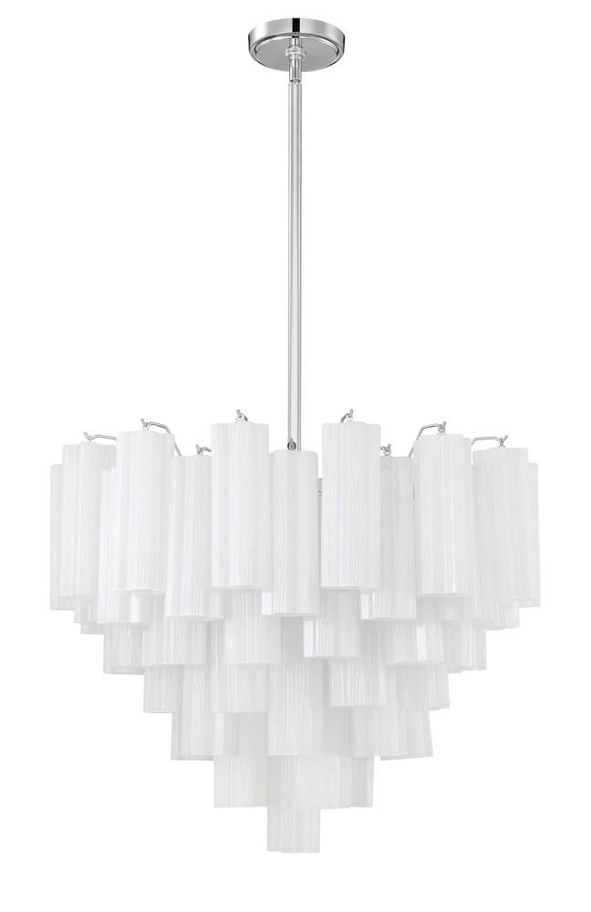 Crystorama Addis 12 Light Chandelier - Polished Chrome, Tronchi Glass White 21.5"H