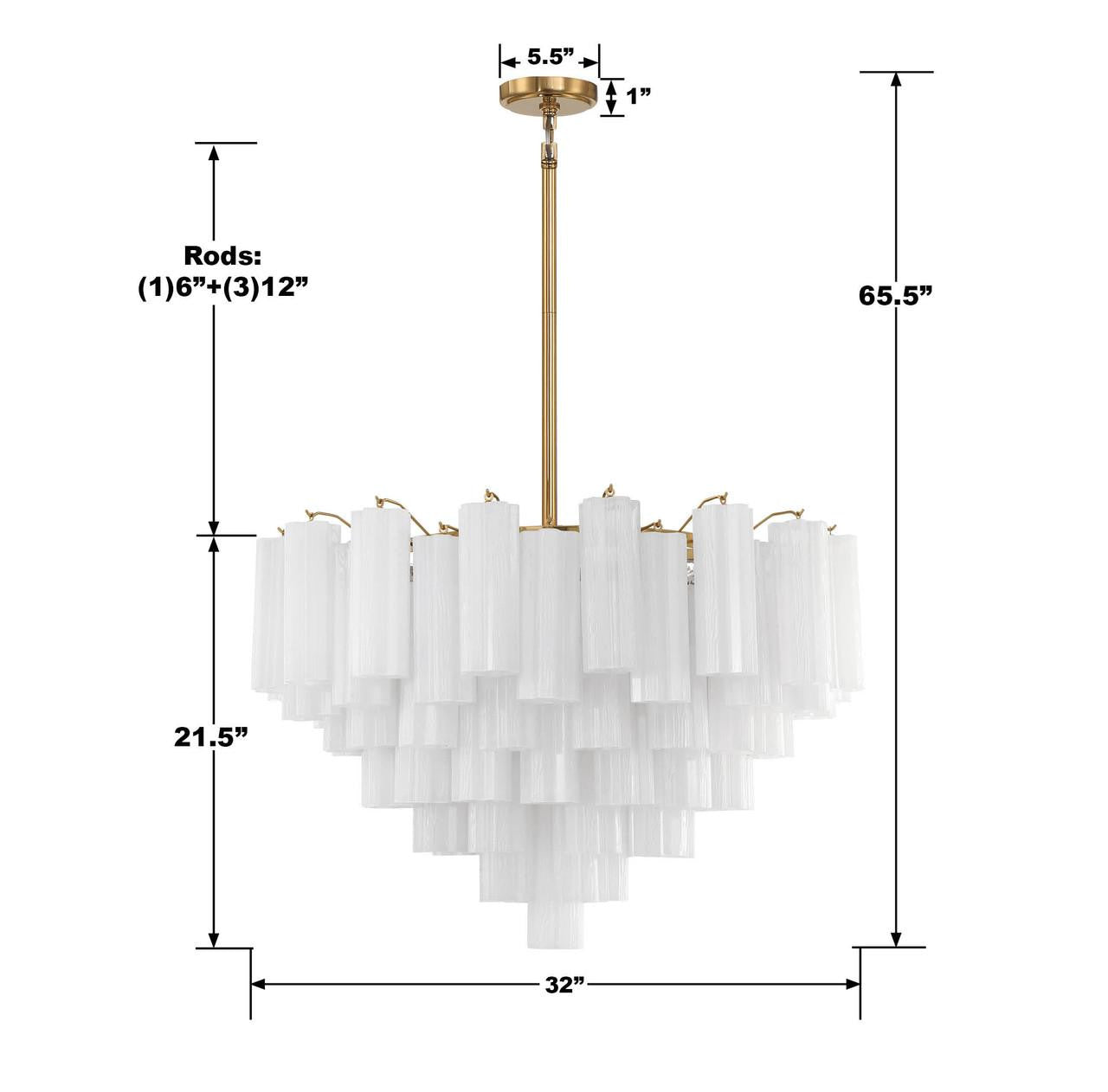 Crystorama Addis 16 Light Chandelier - Aged Brass, Tronchi Glass White 21.5"H