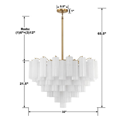 Crystorama Addis 16 Light Chandelier - Aged Brass, Tronchi Glass White 21.5"H