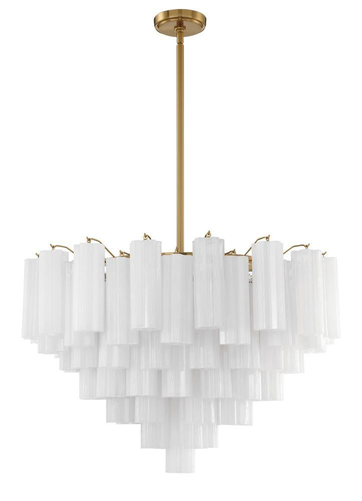 Crystorama Addis 16 Light Chandelier - Aged Brass, Tronchi Glass White 21.5"H