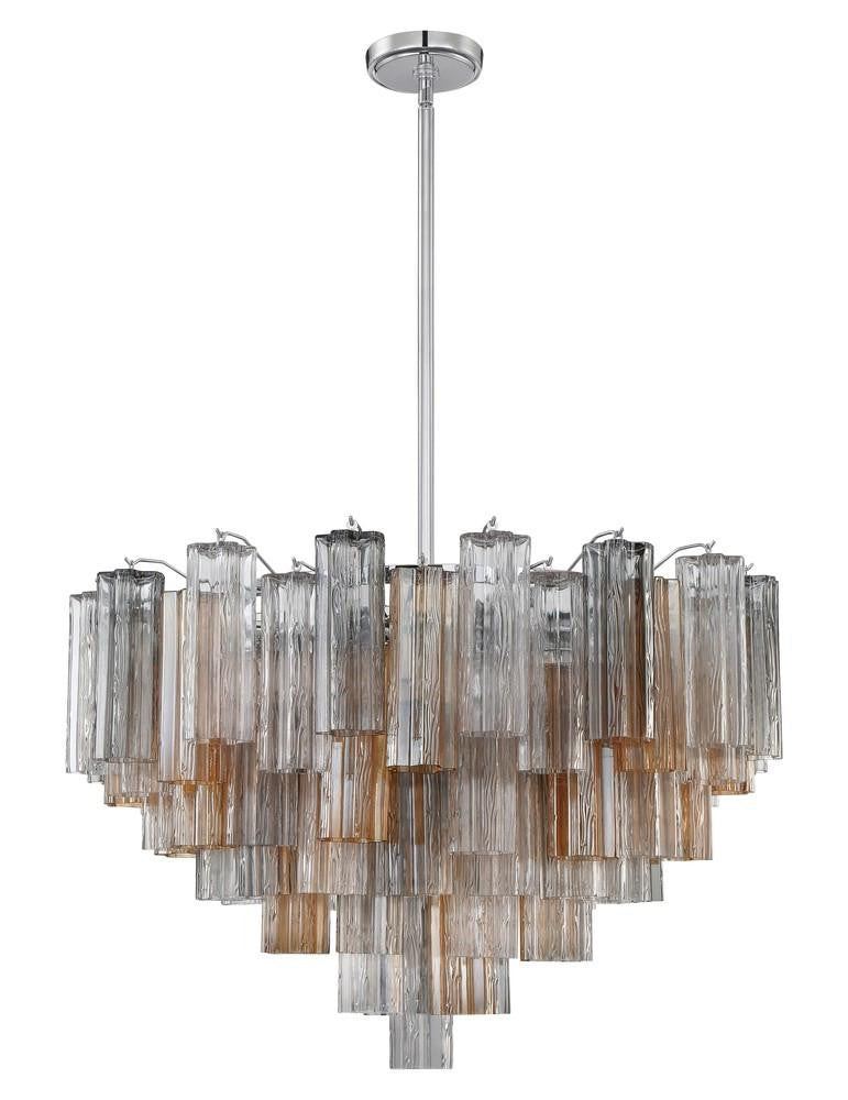 Crystorama Addis 16 Light Chandelier - Polished Chrome, Tronchi Glass Autumn 21.5"H