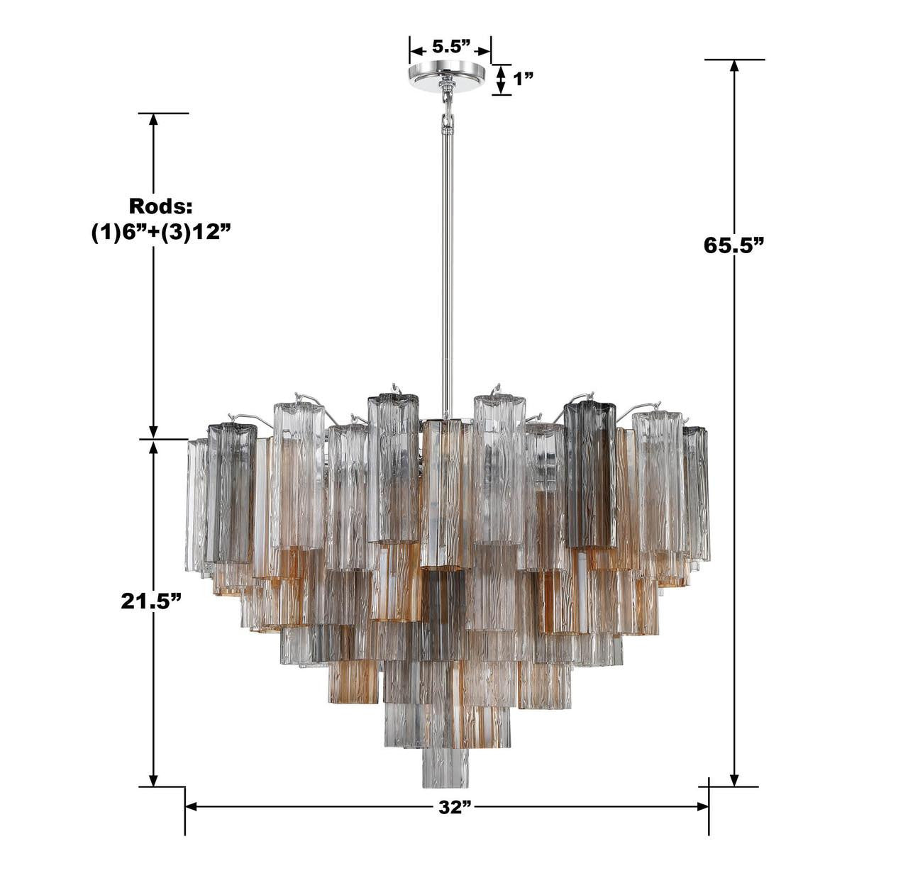 Crystorama Addis 16 Light Chandelier - Polished Chrome, Tronchi Glass Autumn 21.5"H