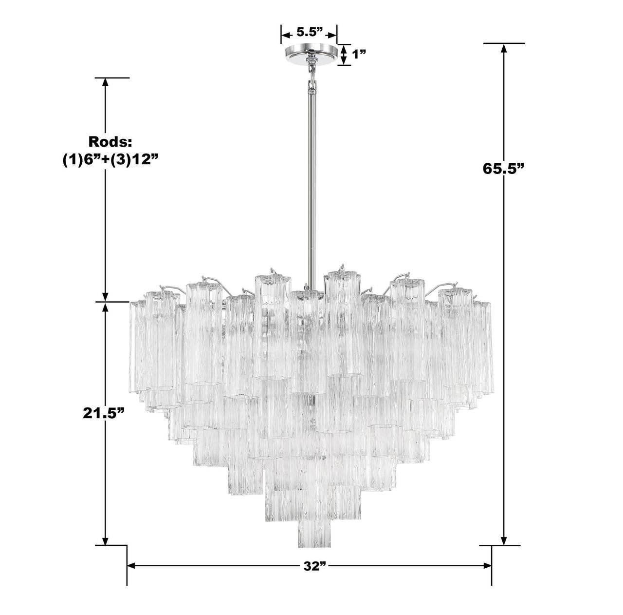 Crystorama Addis 16 Light Chandelier - Polished Chrome, Tronchi Glass Clear 21.5"H