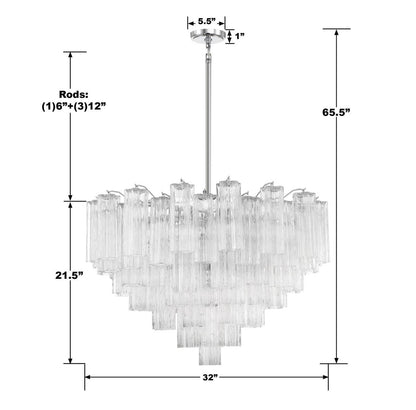 Crystorama Addis 16 Light Chandelier - Polished Chrome, Tronchi Glass Clear 21.5"H