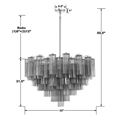 Crystorama Addis 16 Light Chandelier - Polished Chrome, Tronchi Glass Smoke 21.5"H