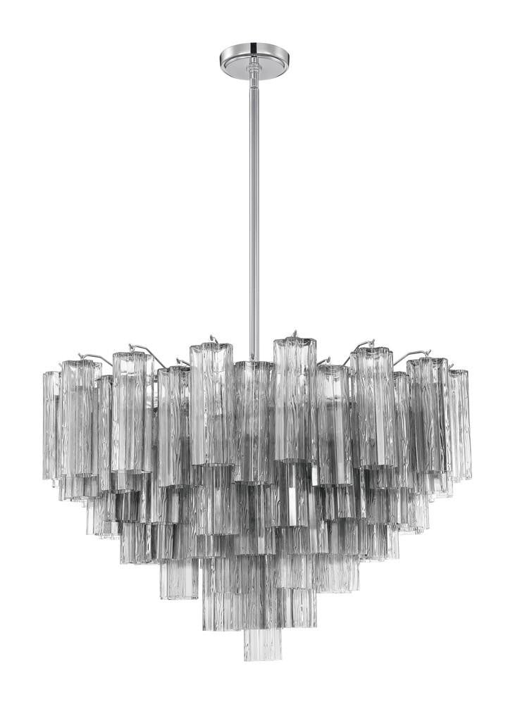 Crystorama Addis 16 Light Chandelier - Polished Chrome, Tronchi Glass Smoke 21.5"H