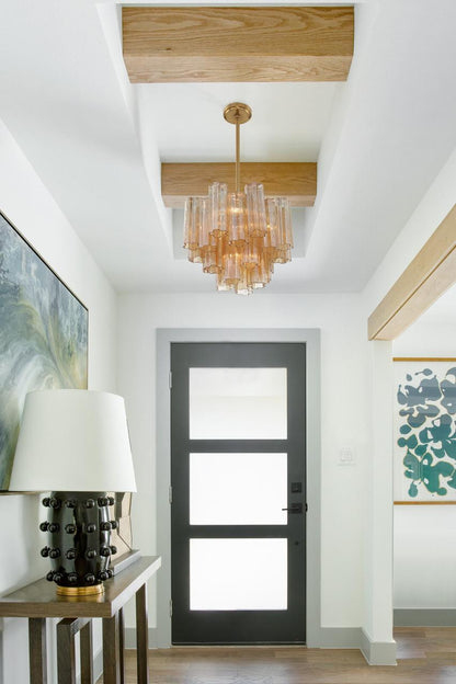 Crystorama Addis Chandelier - Aged Brass, Tronchi Glass Amber 13.75"H