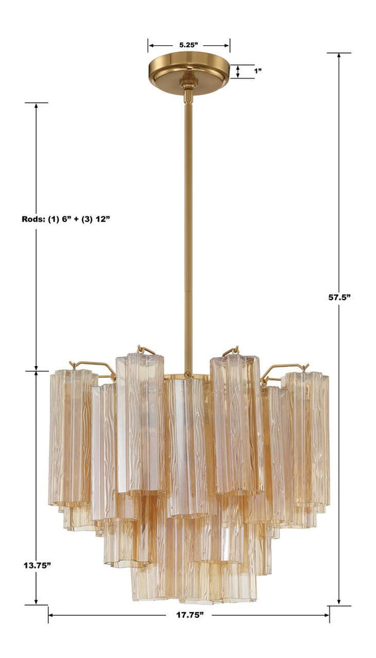 Crystorama Addis Chandelier - Aged Brass, Tronchi Glass Amber 13.75"H