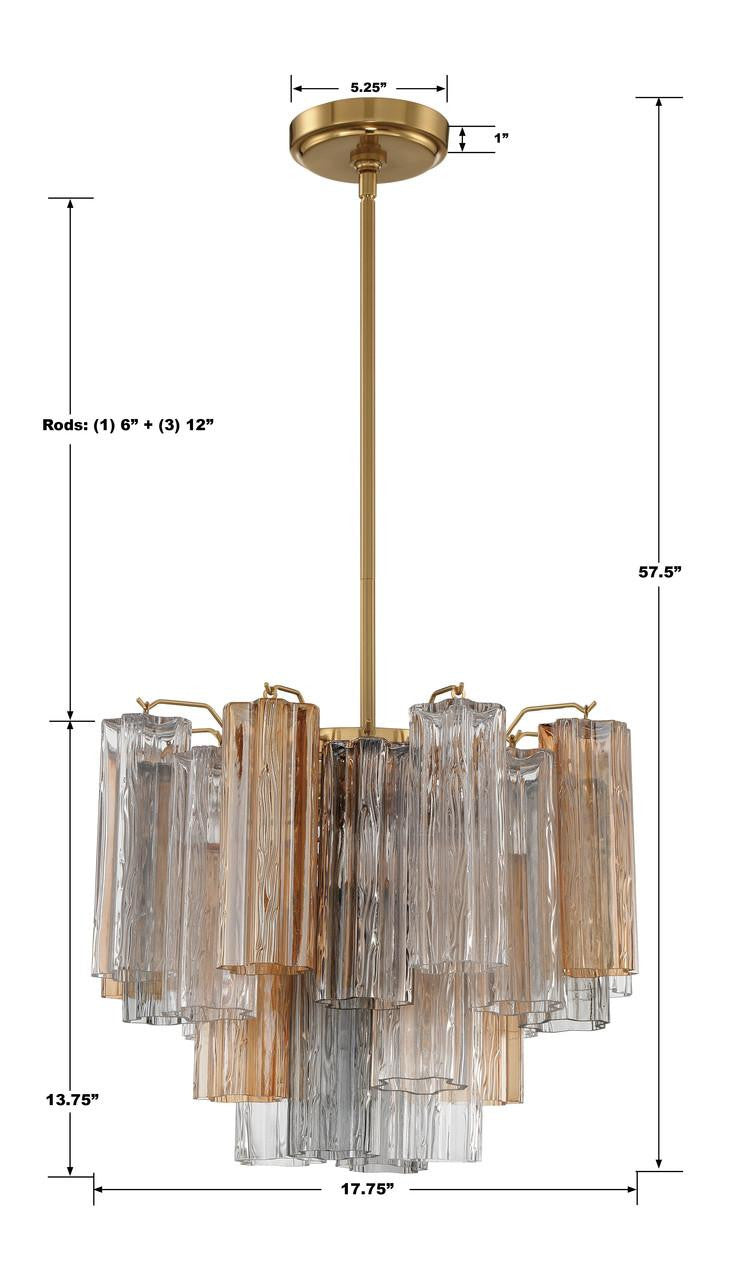 Crystorama Addis Chandelier - Aged Brass, Tronchi Glass Autumn 13.75"H