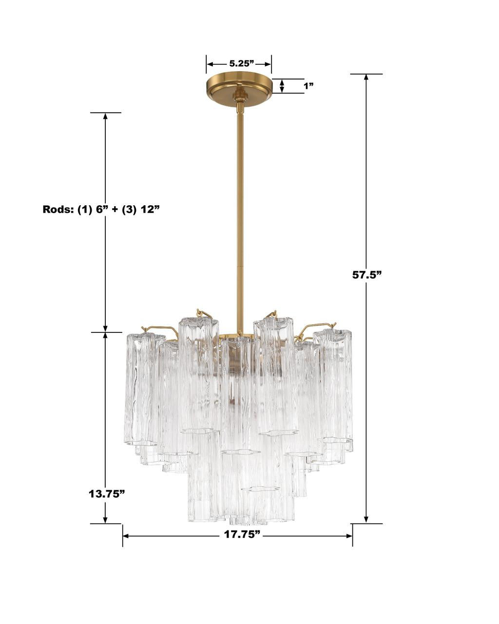 Crystorama Addis Chandelier - Aged Brass, Tronchi Glass Clear 13.75"H