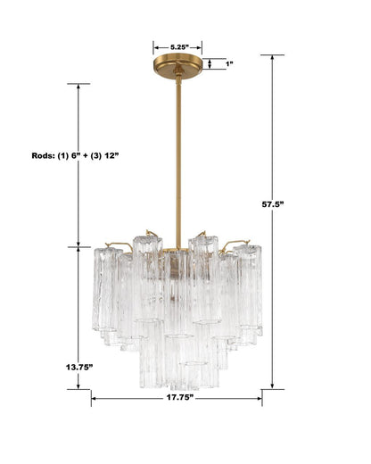 Crystorama Addis Chandelier - Aged Brass, Tronchi Glass Clear 13.75"H