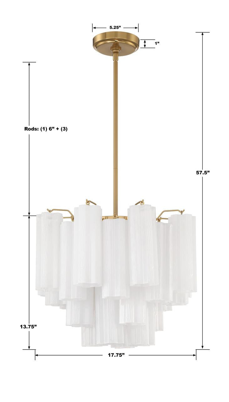 Crystorama Addis Chandelier - Aged Brass, Tronchi Glass White 13.75"H