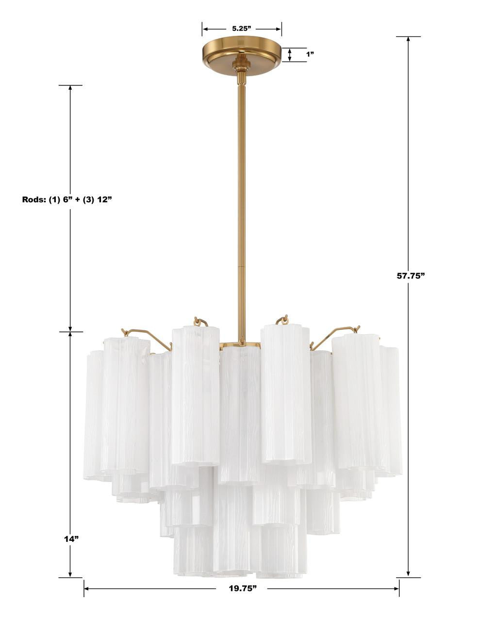Crystorama Addis Chandelier - Aged Brass, Tronchi Glass White 14"H