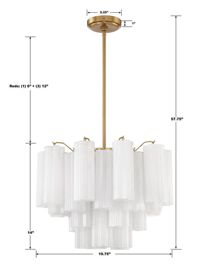 Crystorama Addis Chandelier - Aged Brass, Tronchi Glass White 14"H