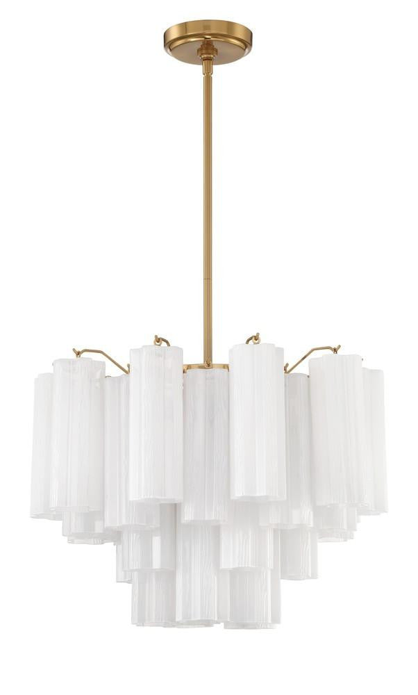 Crystorama Addis Chandelier - Aged Brass, Tronchi Glass White 14"H