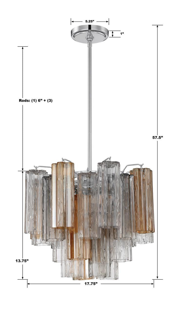 Crystorama Addis Chandelier - Polished Chrome, Tronchi Glass Autumn 13.75"H