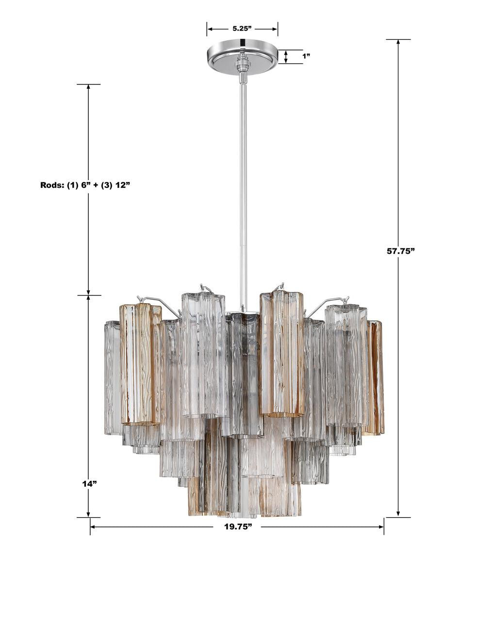 Crystorama Addis Chandelier - Polished Chrome, Tronchi Glass Autumn 14"H