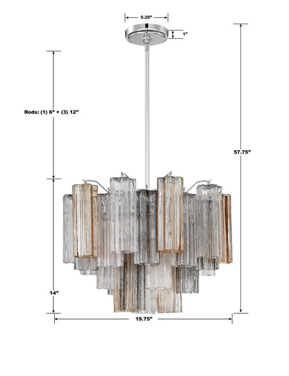 Crystorama Addis Chandelier - Polished Chrome, Tronchi Glass Autumn 14"H