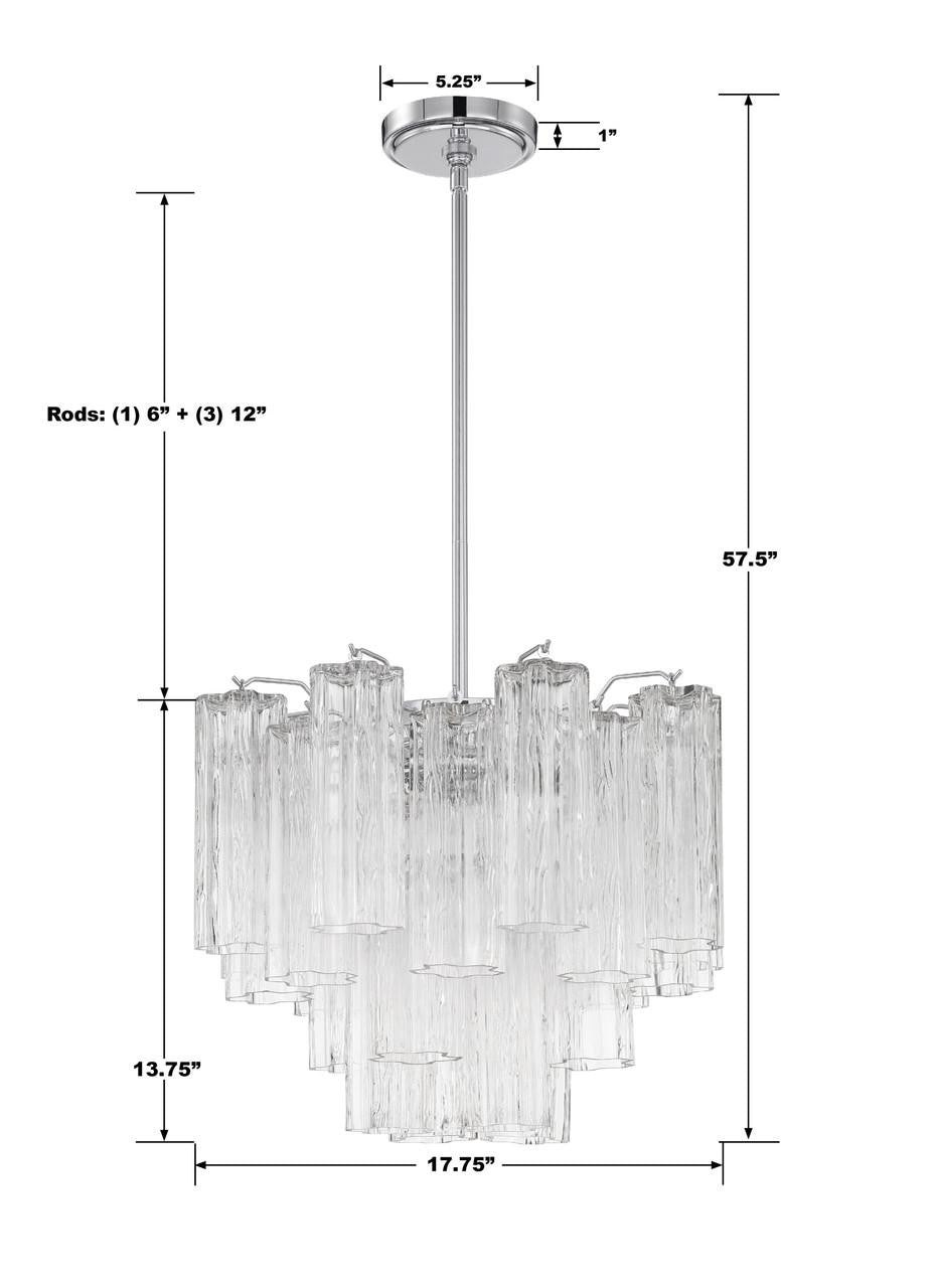 Crystorama Addis Chandelier - Polished Chrome, Tronchi Glass Clear 13.75"H