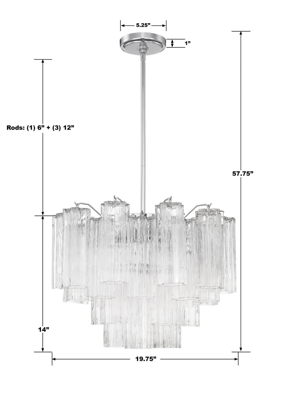 Crystorama Addis Chandelier - Polished Chrome, Tronchi Glass Clear 14"H