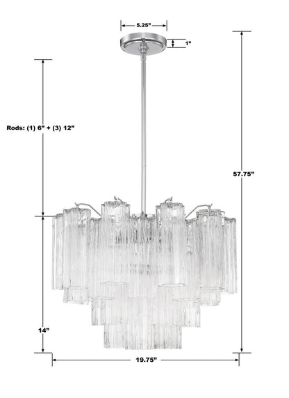 Crystorama Addis Chandelier - Polished Chrome, Tronchi Glass Clear 14"H