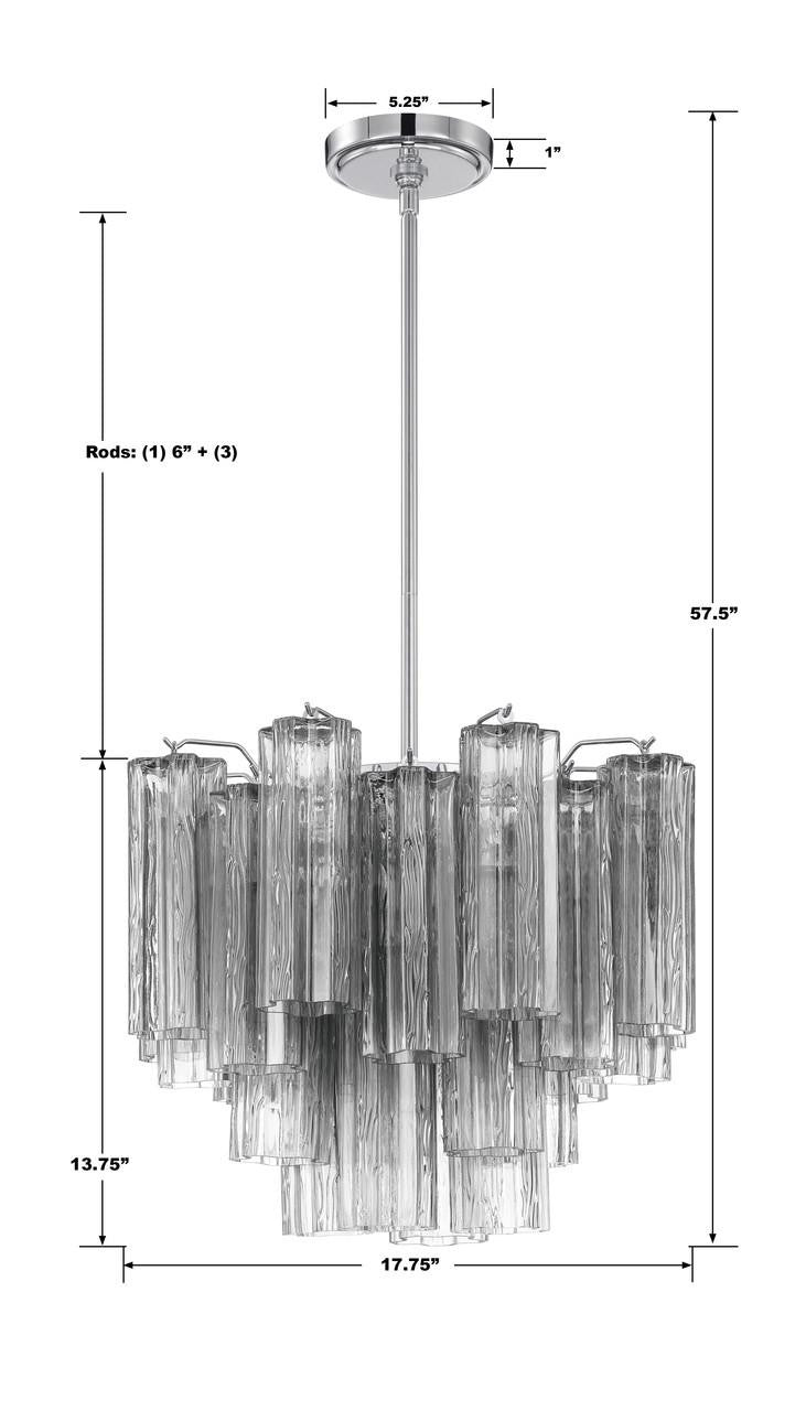 Crystorama Addis Chandelier - Polished Chrome, Tronchi Glass Smoke 13.75"H