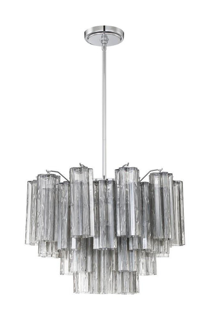 Crystorama Addis Chandelier - Polished Chrome, Tronchi Glass Smoke 14"H