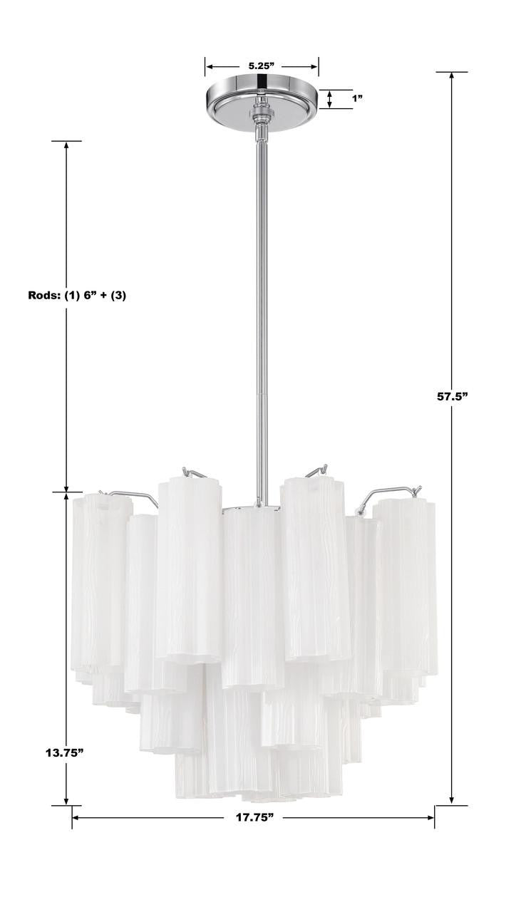 Crystorama Addis Chandelier - Polished Chrome, Tronchi Glass White 13.75"H