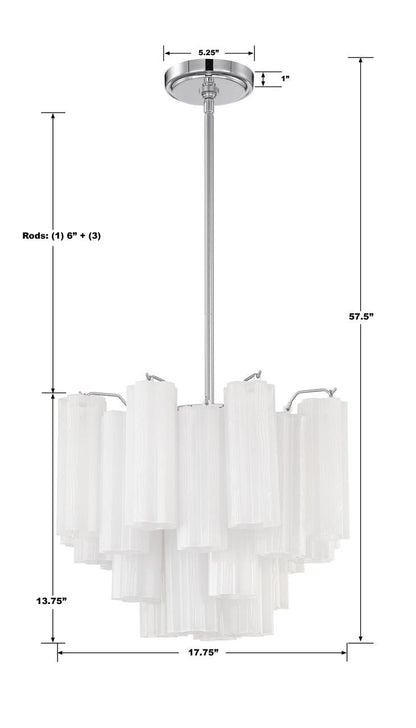 Crystorama Addis Chandelier - Polished Chrome, Tronchi Glass White 13.75"H
